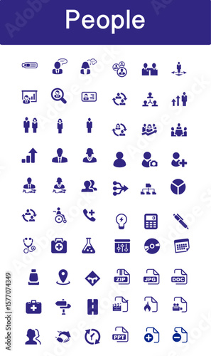 People icon collection in blue colour vector