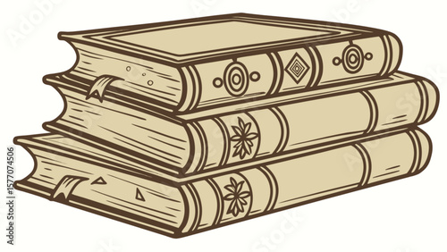 Stack of vintage books antique literature study reading education knowledge library learning bookworm illustration