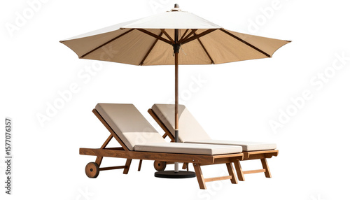 3d beach lounger with umbrella  isolated on transparent background summer beach edits element png
