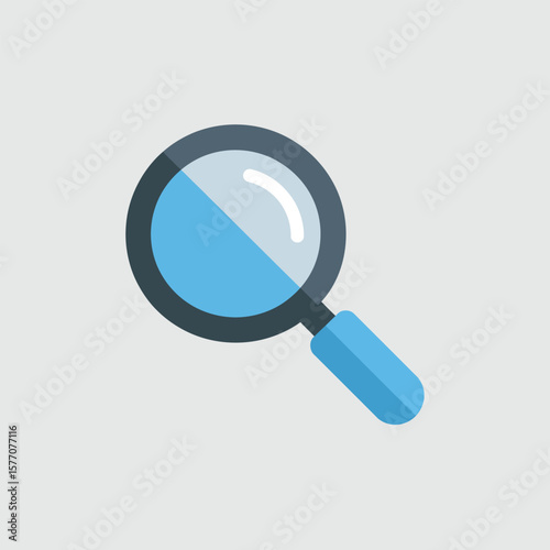 Flat design blue and gray magnifying glass icon illustration isolated on light gray background simple search tool symbol vector graphic element for website app interface user
