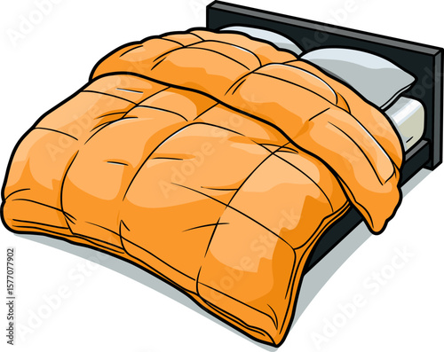 Cozy Bed with Orange Comforter for Relaxing Sleep