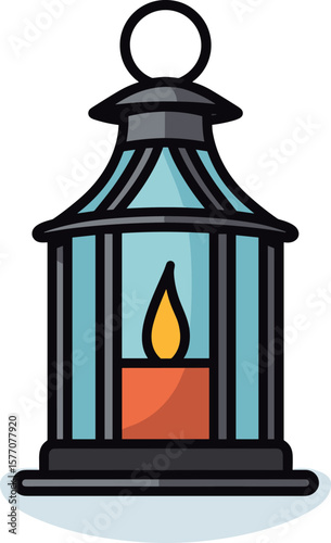 Vintage Lantern with Glowing Candle Flame Illustration