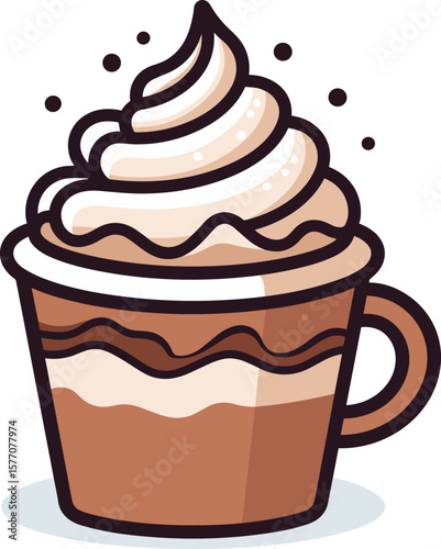 Aromatic Cappuccino with Whipped Cream in a Classic Mug