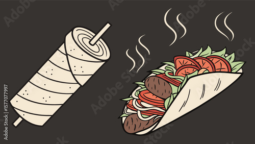Delicious shawarma and kebab vector illustration for food lovers and restaurant menu design concepts and ideas
