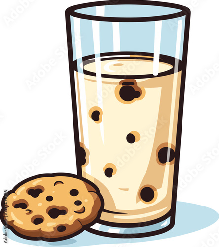 Cartoon Cookie with Milk Glass Illustration