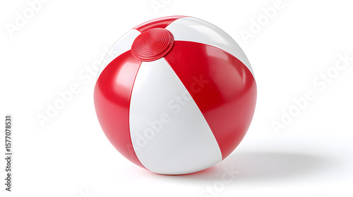 Classic red and white beach ball isolated on white. Perfect for summer games, vacation ads, product mockups, and playful seasonal visuals.