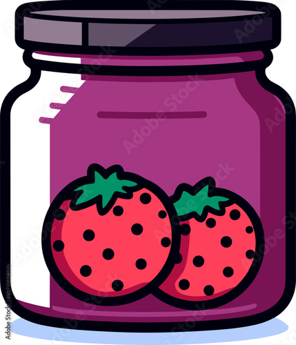 Strawberry Jam Jar: Sweet Homemade Fruit Preserve Illustration