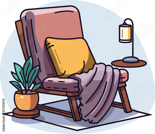 Cozy Home Interior with Chair, Lamp, and Plant Illustration