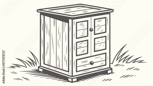 Illustration of wooden cabinet storage furniture with doors and drawer for home decor and organization