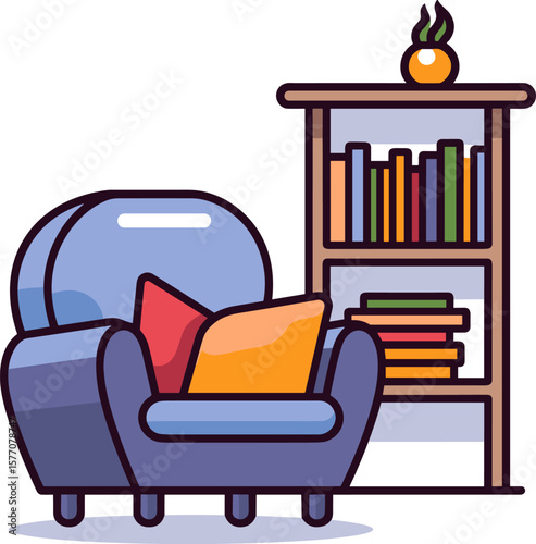 Cozy Reading Nook with Armchair and Bookshelf Illustration