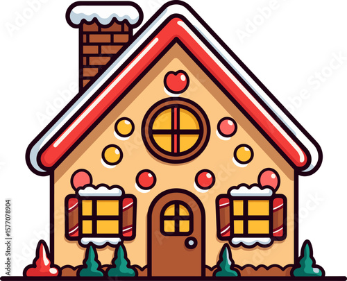 Festive Gingerbread House Illustration for Christmas and Holiday Season