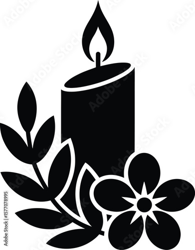 Evoking peace with a candle silhouette for Self Care Day surrounded by flowers and leaves shapes