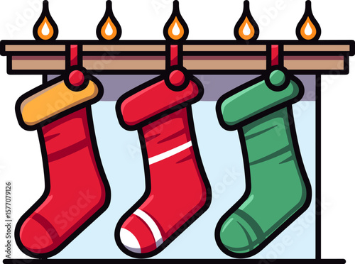Festive Christmas Stockings Hanging on Mantelpiece for Holiday Cheer