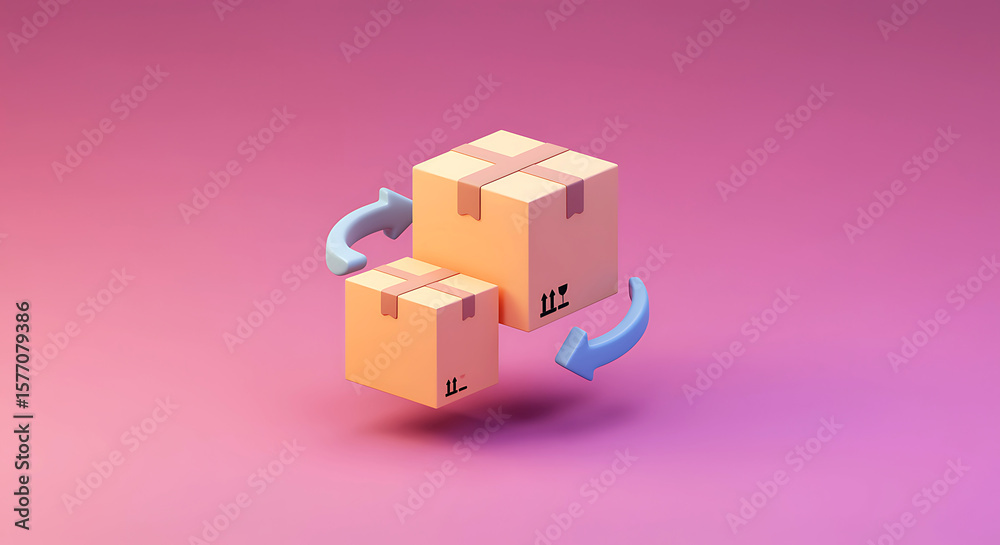 Obraz premium Orange cardboard boxes with blue arrows shipping delivery
