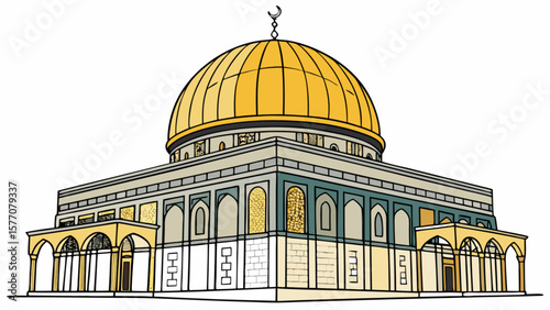 Explore the dome of the rock jerusalem landmark islamic architecture and cultural heritage vector drawing