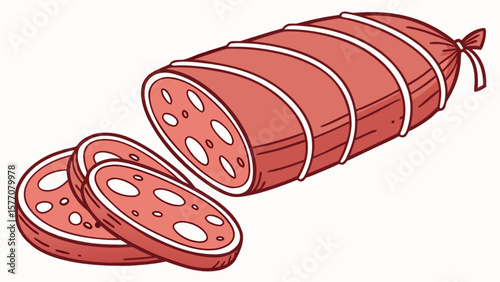 Delicious sausage illustration featuring sliced meat, perfect for food and recipe related designs online