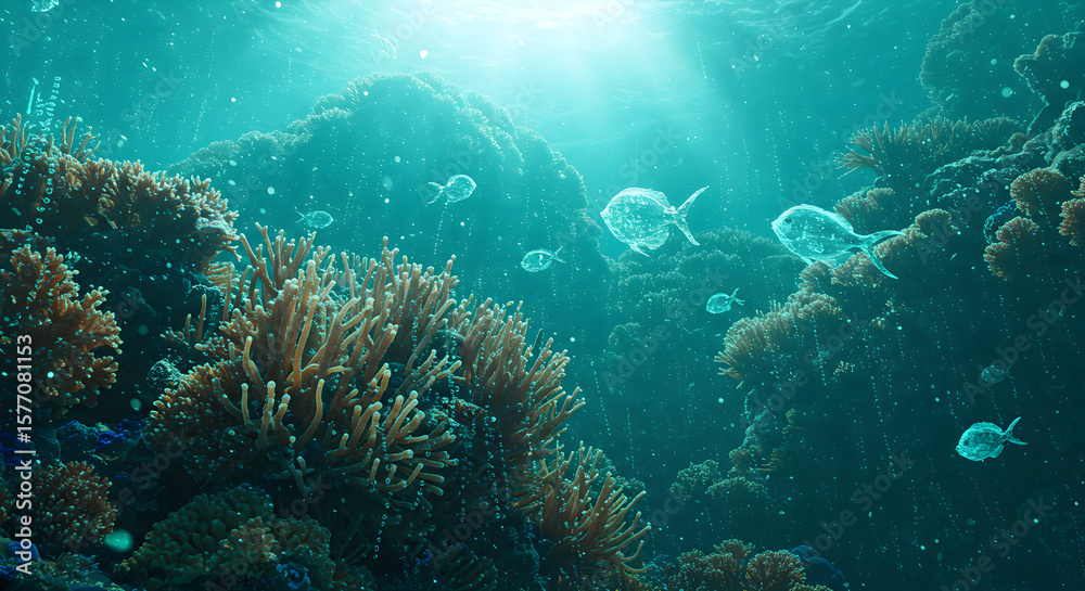 Fototapeta premium coral reef where polyps are microchip circuits
