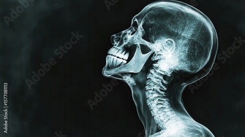 Detailed Human Skull And Spine X Ray Image