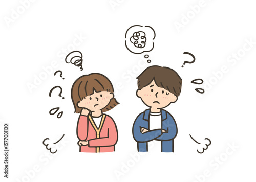 疑問を感じる若い夫婦のイラスト