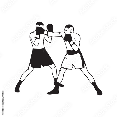Boxing Fighters Silhouette Icon Martial Arts Sports Punch Battle