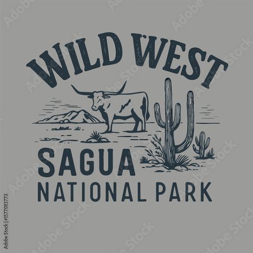 Wild west sagua national park bull cactus desert t-shirt design