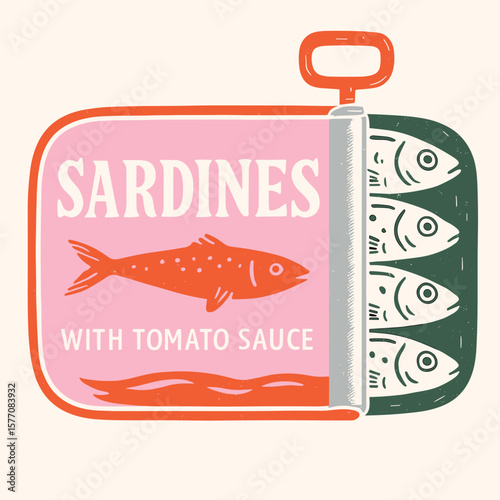 Sardines with tomato sauce tin can retro fish food t-shirt print