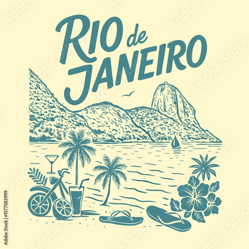 Rio de janeiro beach scene brazil summer tropical t-shirt design