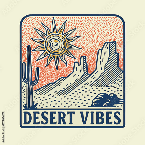 Desert vibes sunset landscape wild rock scene t-shirt illustration