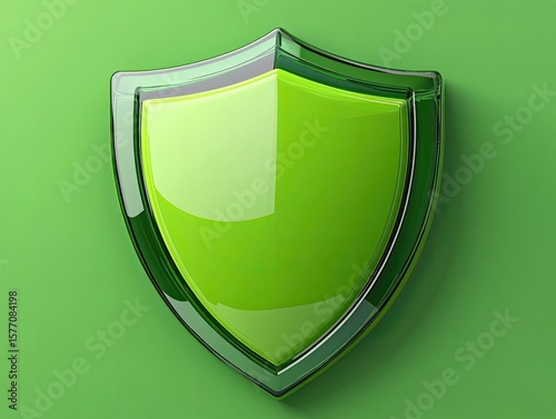 Cartoonish 3D Green Shield Icon with Flat Color and App-Like Design