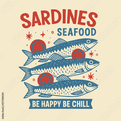 Sardine seafood fish vintage typography vector