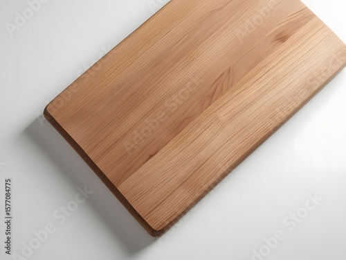 Cutting board mockup wooden rectangular style, top-down view on white background, isolated kitchen item 