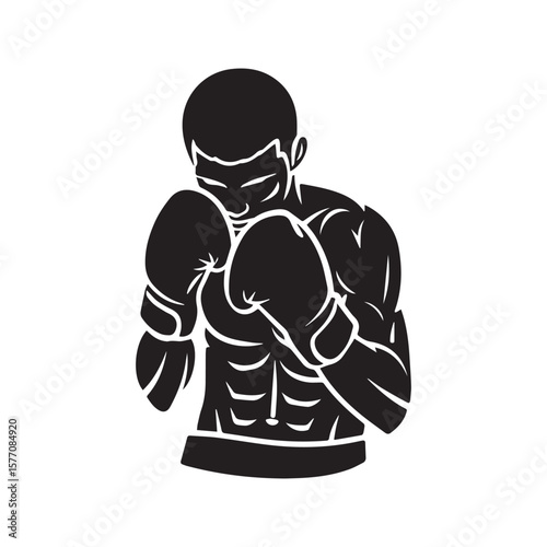 Boxer Fighter Silhouette Icon Strong Athletic Punch Gloves Champion