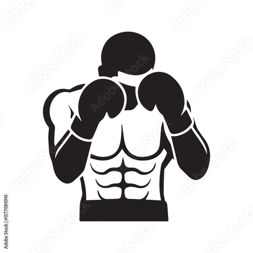 Boxer Fighter Silhouette Icon Strong Athletic Punch Gloves Champion