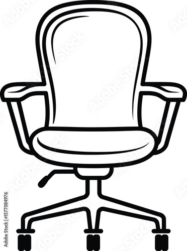 Front View of Office Chair with Armrests and Rolling Base Vector Illustration, Transparent Background.