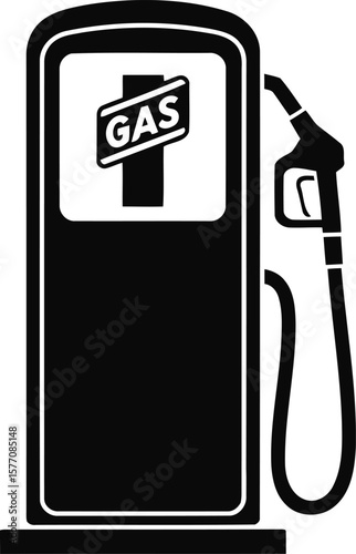 Silhouette of Gas Pump with Gas Sign Vector Illustration, Transparent Background.