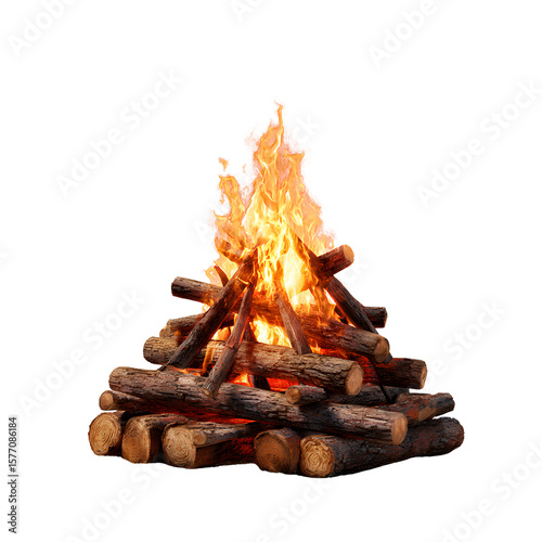Realistic Campfire with Burning Logs on Transparent Background – Outdoor Camping Fire PNG