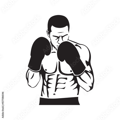 Boxer Fighter Silhouette Icon Strong Athletic Punch Gloves Champion