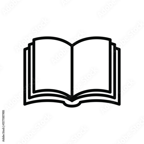 Open Book Icon Black Outline No Fill Vector Graphic Simple Line Art Book Illustration Reading Literature Education Symbol Knowledge Textbook Pages Open Book Design Element