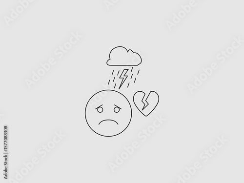 line art illustration conveying sadness and emotional distress