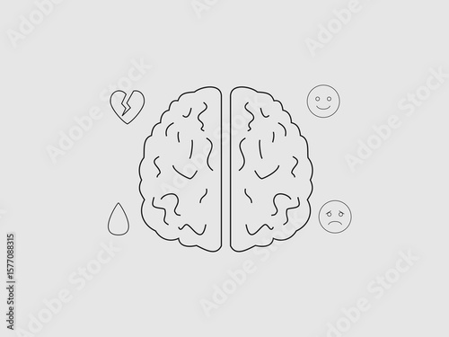 line art illustration focused on emotions and the brain