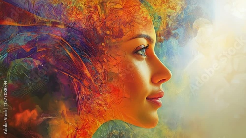 Harmonious blend of portraiture and abstract art, celebrating beauty and emotion