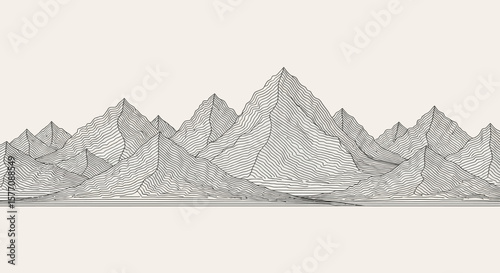 Serene Mountain Range Illustration with Linear Details and Gentle Gradient, ideal for backgrounds and creative projects.