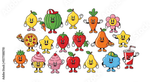 Whimsical Food Cartoon Characters A Collection of Playful and Fun Food Illustrations