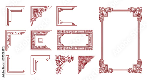 Elegant Decorative Corner and Frame Elements in Red, perfect for enhancing designs and creating stunning visual layouts.