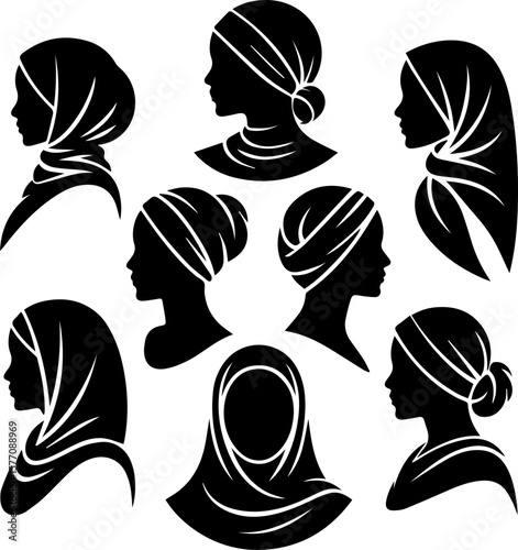 Silhouette pack of covered hair or modest hairstyle for women