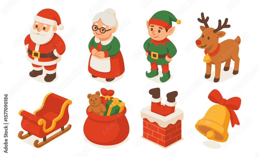 Fototapeta premium Santa's festive icon set for christmas design and decoration projects