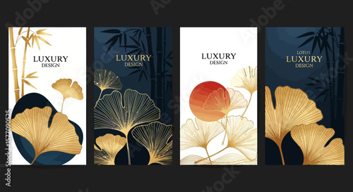 Elegant Ginkgo and Bamboo Design A Luxurious Aesthetic with Golden Accents, ideal for creating refined illustrations.