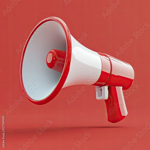 Vibrant 3D megaphone icon with bold red and white design for announcements