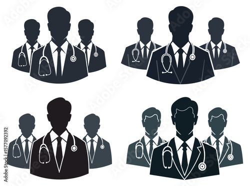 Silhouette Collection of Male Doctors Wearing Stethoscopes in Formal