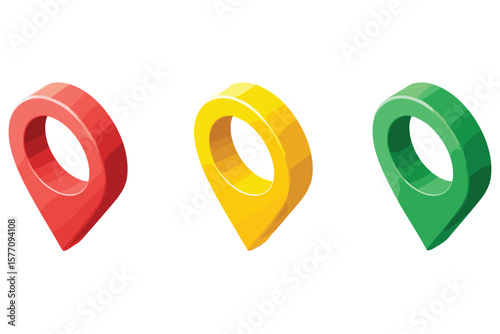 variety of isometric map location pins for navigation design, featuring colorful 3D markers in minimal style